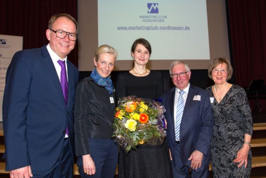 Martin Benderoth (Präsident Marketing Club), Sybille von Obernitz (Hauptgeschäftsführerin IHK Kassel-Marburg), Susanne Völker (Geschäftsführerin GRIMMWELT Kassel), Ewald Griesel (Ehrenpräsident Marketing Club), Angelika Hüppe (Vorstand Marketing Club) (v.l.n.r.)