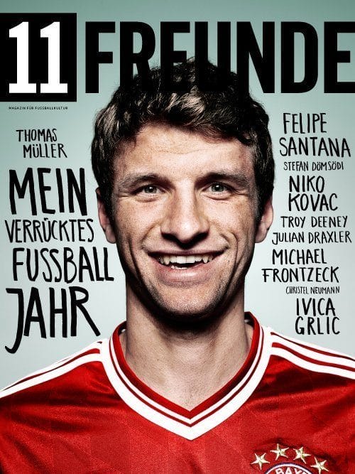 Thomas Müller auf dem Cover des 11 Freunde Magazins, #146 im Januar 2014.
