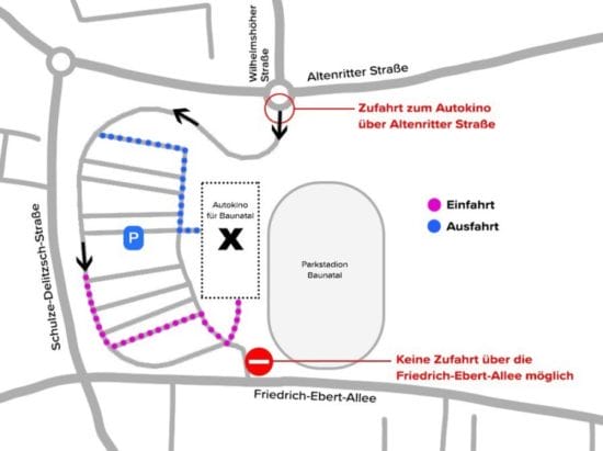 Anfahrtskizze zum Autokino in Baunatal | (c) Magistrat der Stadt Baunatal