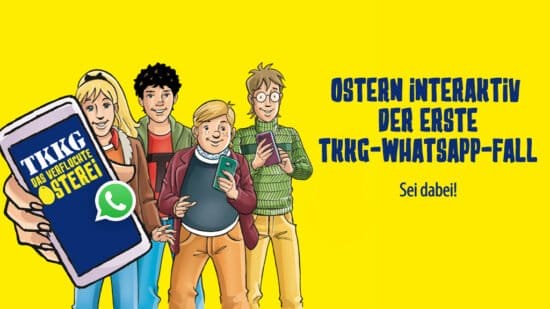 Ostern, TKKG, Abenteuer, WhatsApp, Das verfluchte Osterei, Kühl PR <strong>Ostern</strong> wird mit <strong>TKKG</strong> zum Abenteuer. Und zwar zum interaktiven TKKG-WhatsApp-Fall, bei dem die Teilnehmer*innen gemeinsam mit der Bande den Fall »<strong>Das verfluchte Osterei</strong>« lösen. | (c) Kühl PR