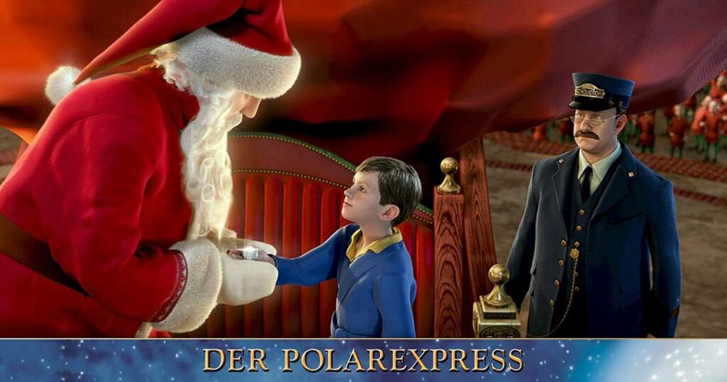 Der Polarexpress-Szene: Weihnachtsmann überreicht Junge ein Geschenk Ein digitaler Weihnachtsfilm-Klassiker: Der Polarexpress | (c) Warner Bros (Universal Pictures)
