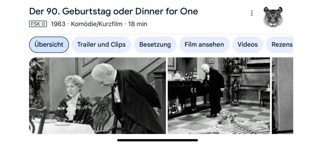 Dinner For One bei Google | Screenshot