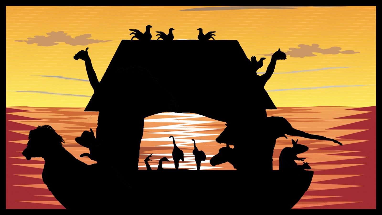 Tierfiguren als Silhouetten auf einer Arche bei Moving Shadows »On Fire«
