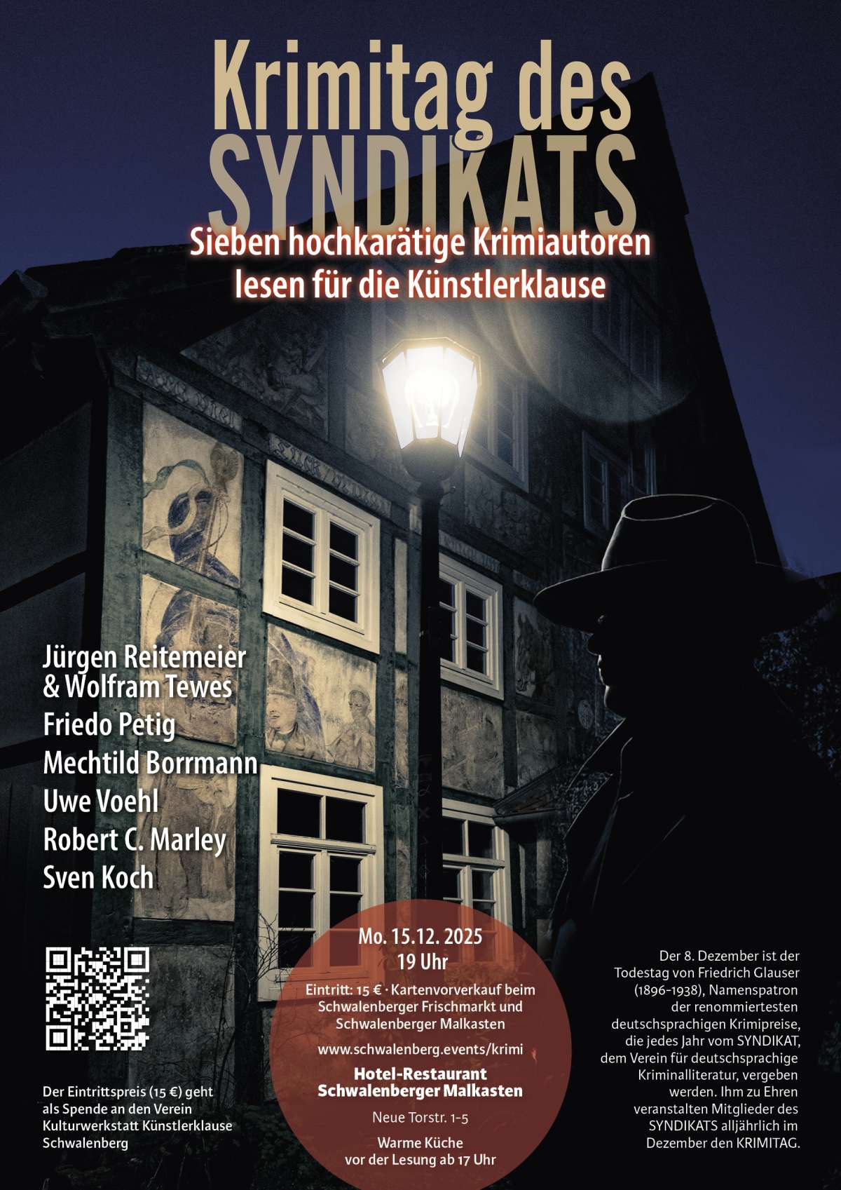 Sieben hochkarätige Krimiautoren lesen für die Künstlerklause.