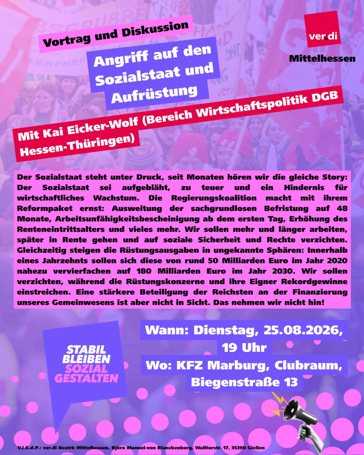 Großes Bild schließen! Angriff auf den Sozialstaat und Aufrüstung