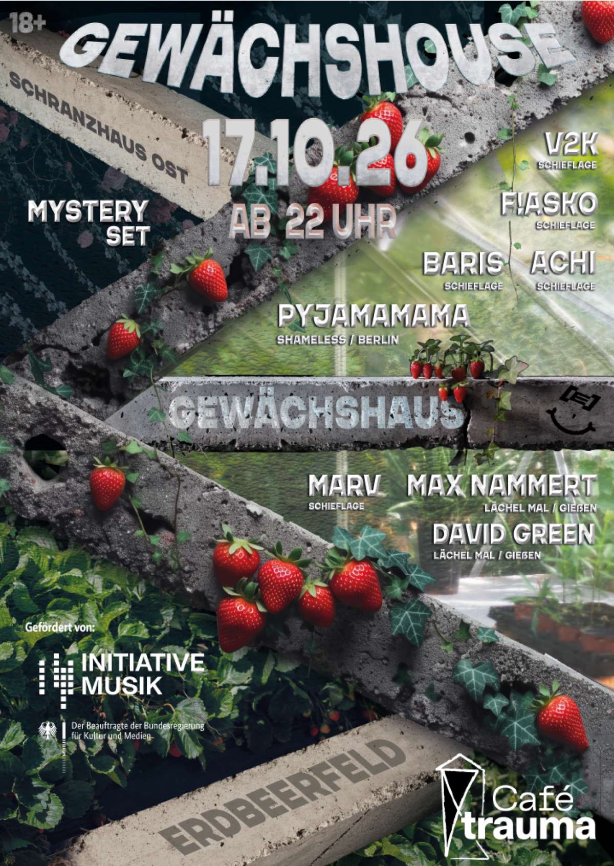 Party / Gewächshouse – PyjamaMama, Lächel Mal, Kollektiv(e) Schieflage